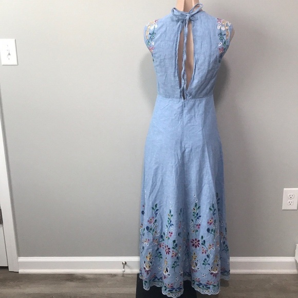 Chloé Chambray Embroidered Maxi Dress Downy Blue Eyelet Size 34 - Picture 11 of 16